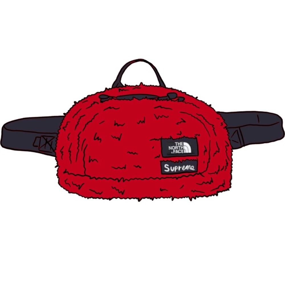 ✘ 𝕊𝕆𝕃𝔻 The North Face x Supreme Red Fur Waist Bag
